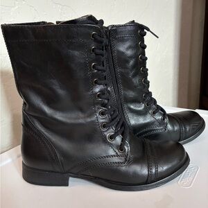 Steve Madden Troopa Military Inspired Zipper Lace Up Leather Combat Boots